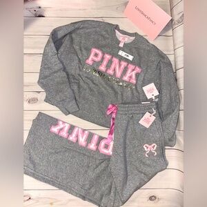Medium LoveShackFancy x pink gray crewneck sweatshirt & sweatpants set M